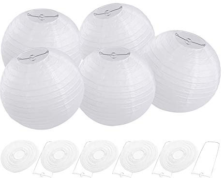 FullBerg 20er Weiße Lampions Papier Laterne Ø 25cm 10 rund Ballform Lampenschirm für Hochtzeit Kirche Garten Party Dekoration Papierlaterner Papierlampen