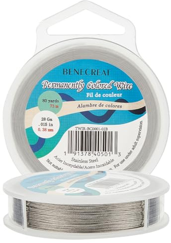 BENECREAT 73m 0.38mm 7-Strand Nylon Coated Craft Jewelry Beading Wire Tiger Tail Beading Wire for Necklaces Bracelets Ring, LightGrey