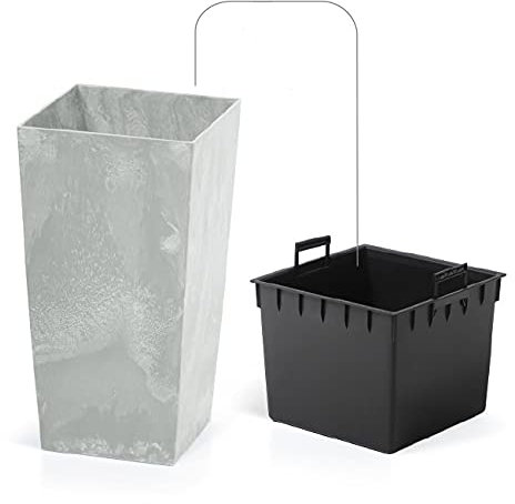 rgvertrieb Blumenkübel Blumentopf Pflanzkübel Übertopf Quadrat Beton-Optik mit Einsatz Pflanztopf Beton Struktur Hellgrau (26,5cm)