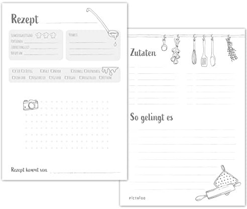 PICTALOO Rezeptkarten zum Selberschreiben – 30 doppelseitige Rezeptblätter A5 mit viel Platz, für Rezeptordner, Rezeptbox und Rezeptmappe – flexible Rezeptbuch Alternative für deine Lieblingsrezepte