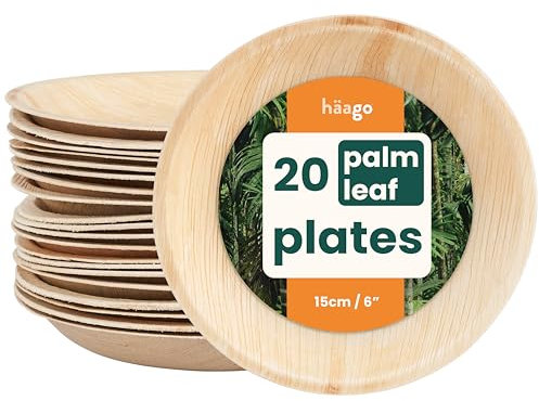 HAAGO 20 Piatti Monouso in Foglia di Palma 15 cm/6 – Piccoli Piatti in Legno Biodegradabili e Compostabili per Dessert, Antipasti e Contorni – Adatti a Microonde e Congelatore