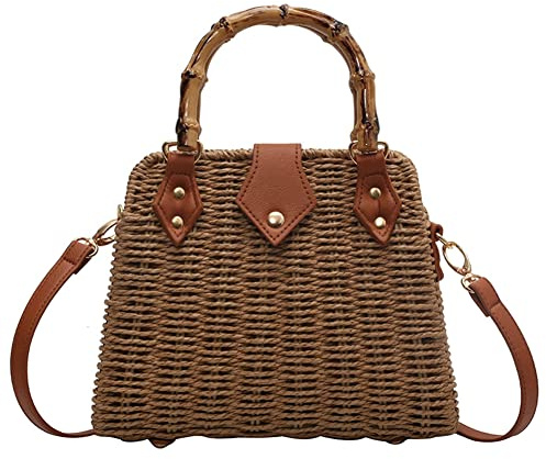 Women Straw Crossbody Bag Handwoven Basket Handbags Summer Beach Weave Shoulder Bag Bamboo Handle Handmade Hobo Purse