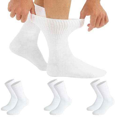 CALZITALY, PACK 3/6 PAIA Calze Senza Bordo Elastico, Calze Sanitarie Unisex, Calzini per Diabetici in Cotone | Nero, Bianco, Naturale | Made in Italy (3 Paia - Bianco, 43-46)