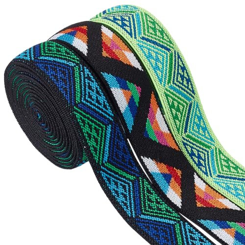 BENECREAT Cinta jacquard elástica vintage de 3 yardas, 63 mm de ancho, bandas elásticas jacquard a rayas coloridas para decoración de cortinas de bricolaje