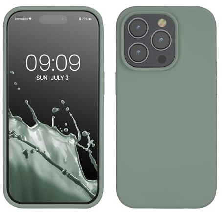 kwmobile Handyhülle für iPhone 14 Pro Hülle, für iPhone 14 Pro Case - Hülle Silikon - kabelloses Laden - Rainwashed Grün