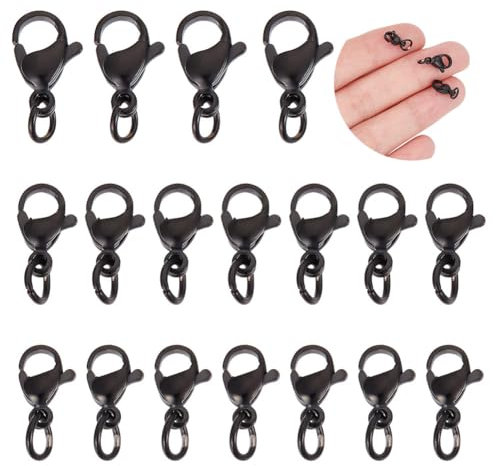 UNICRAFTALE 30 Stk 3 Größen Edelstahl Karabinerverschluss 9~12mm Schwarz Halskettenverschlüsse Kettenverschlüsse Schmuckverschlüsse Schmuckzubehör Verbindungs Für DIY Halsketten Schmuckherstellung