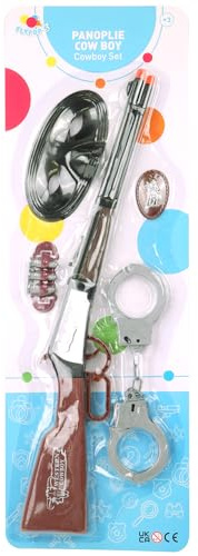 FLYPOP'S - Set De Cowboy - Accessoires de Déguisement - 187501 - Marron - Jouet Enfant - Carnaval - Costume - Carabine - Menottes - Shérif - Western - Bandit - À Partir de 3 Ans