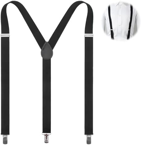 Teuena man, Form-Y hängslen med 3 starka metallklämmor, breda, 2,5 cm, justerbara och elastiska remmar för män och kvinnor (svart), svart, Ett Storlek
