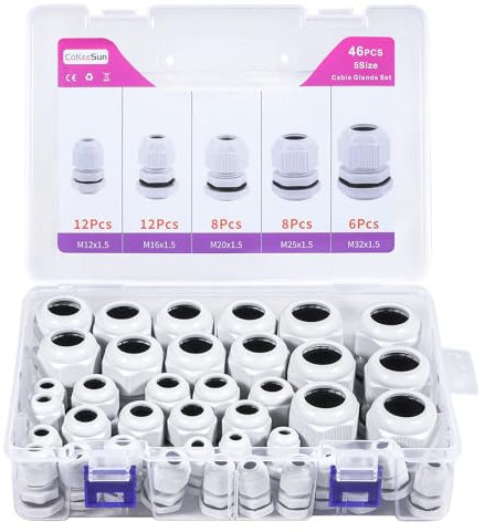 CoKeeSun 46 Pezzi Passacavo Impermeabile IP68, Connettori Pressacavi M12 M16 M20 M25 M32 con Cavo Flessibile Regolabile, Nylon Pressacavi Elettrici con Guarnizioni per Esterno Giardino Fissaggio Cavo