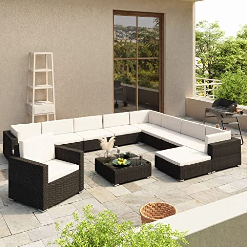 BUKSCYJS GartenmöBel Set,12-TLG. Garten-Lounge-Set mit Auflagen Poly Rattan Schwarz FüR Garten, Terrasse, AußEnbereich, Balkon