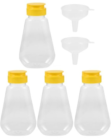 Milisten 4 Stück Leere Honig-Quetschflaschen 200 Ml Honiggläser Mit 2 Trichtern Set Soßen- -Gewürzflaschen Auslaufsichere Ketchup-Spender-Flasche Salatdressing Öl Marmeladenbehälter