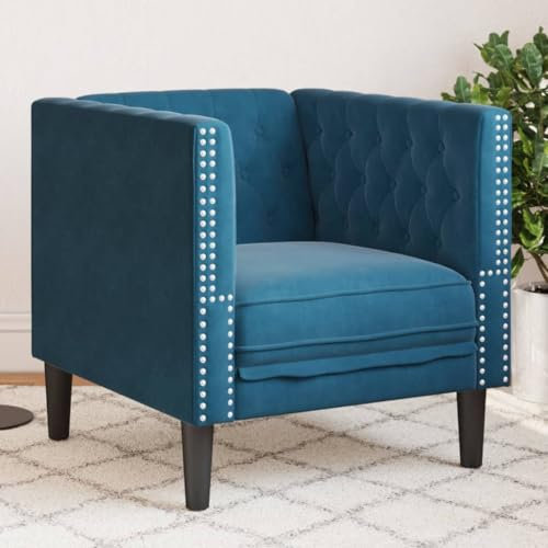 Willood Chesterfield-Sessel Loungesessel mit Knopfheftung, Polstersessel Relaxsessel für Wohnzimmer, Clubsessel Cocktailsessel Sofa Blau Samt