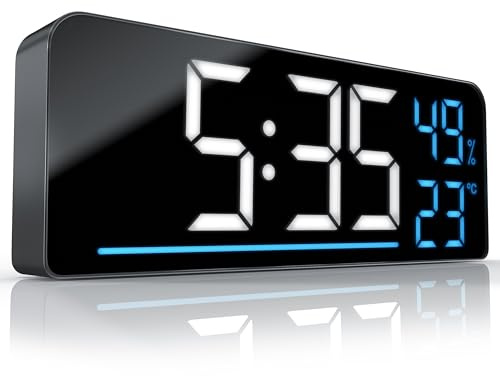 CSL – Sveglia Digitale con Ampio Display, 2 Modalità di Allarme, Orologio Sveglia da Comodino, 4 Livelli di Luminosità Regolabili, Snooze, Visualizzazione di Umidità e Temperatura, Timer, 12/24 Ore