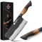XINZUO Acciaio Damasco Mannaia da Cucina 18,5cm Coltello da Cuoco Cinese -Professionale Finitura Martellata Mannaia per Carne e Verdure Multifunzione Coltello da Cucina -Manico in Rovere Bianco