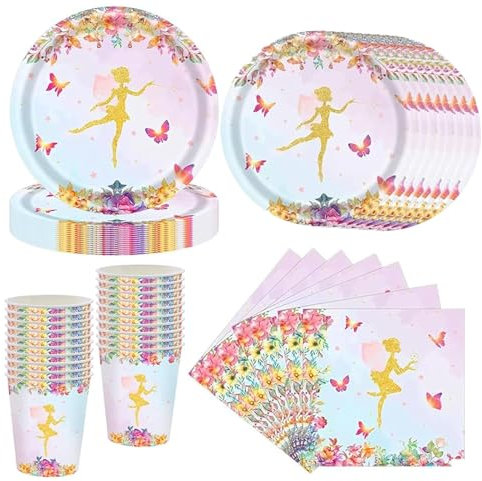 Vaisselle de fête pour anniversaire d'enfant - Papillon - Assiettes de fête pour 20 invités - Décoration d'anniversaire - Assiettes en carton