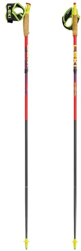 LEKI Ultratrail FX.One - Bastones de trekking plegables de carbono ultraligeros para senderismo y trail running - rojo brillante-violeta-amarillo neón - 125 cm