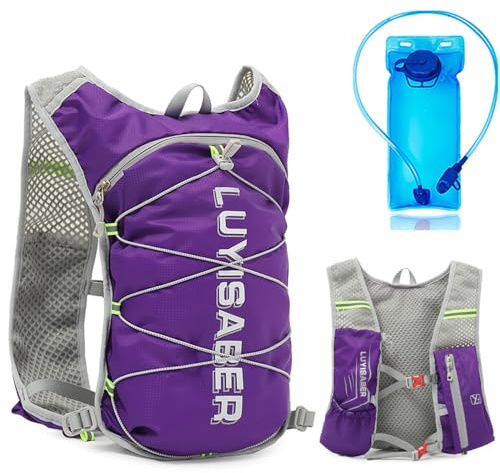 Gilet da corsa da uomo e da donna, ultraleggero, traspirante e personalizzabile. Zaino da corsa con borraccia da 2 l. Hydration Pack sacca da bicicletta per corsa, campeggio, escursionismo, (viola, M