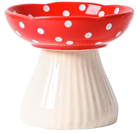 TIGOADT Gamelle Surélevée en Céramique pour Chat, Bol Champignon adapté au Chat, Large et Peu Profonde à Gamelle avec Support, Anti-Vomissement Idéal pour Chatons et Chats Âgés (Rouge)