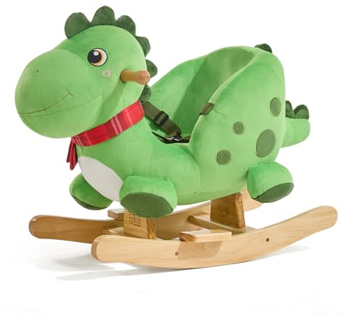 FUNLIO Dinosauro a Dondolo per Bambini 1-3 Anni, Peluche Premium Verde con Spine Morbide, Grandi Occhi e Sorriso, Colori Vivaci e Scaglie Realistiche, Montaggio Facile, Certificato CPC e CE