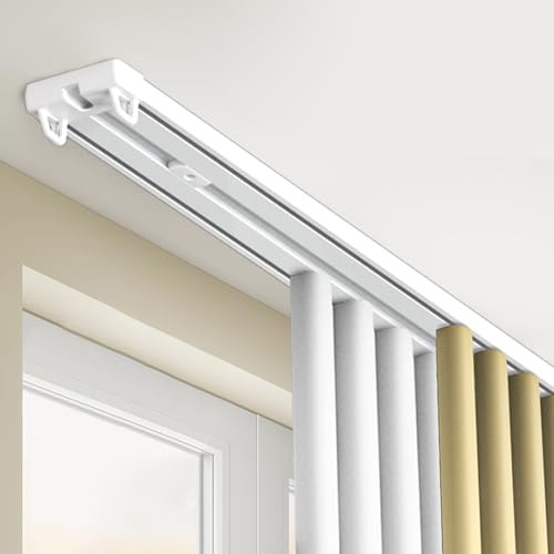 Riel para cortinas doble Montaje en techo, Aluminio Juego de rieles para cortinas, Silencioso Sistema de doble riel Para hoteles/hospitales/ Separadores de ambientes, Fácil instalación(2.5m(8.2ft))