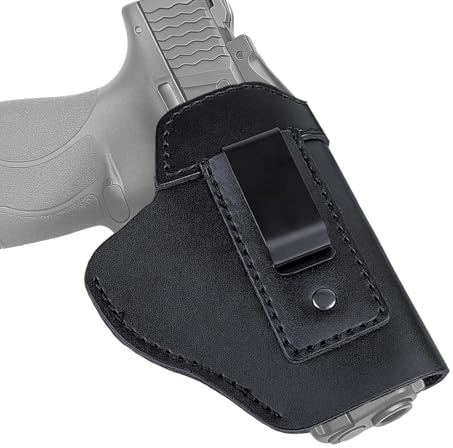 Goldmiky Gun Holster Dissimulé, Cuir Holster à Dégainage Rapide, Holsters en Cuir à Clip – Holster de Ceinture pour Arme Compatible Glock 1911, Walther P99 PPQ PK380, Beretta (Noir, Droit)
