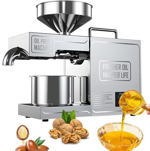 Stainless Steel Oil Press Machine, 820W High Oil Yield for Commercial and Home Kitchen Use