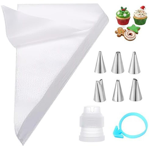 LACHT Lot De 100 Poches À Douille Jetables + 6 Douilles + 2 Embrayage À Gâteau Pour Douilles - Accessoires De Pâtisserie - Kit De Décoration Pour Cupcakes