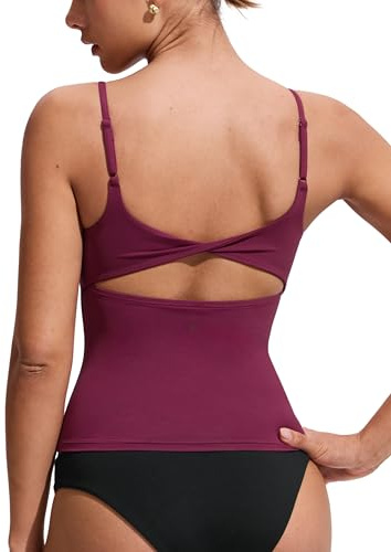 CRZ YOGA Twist Back Tankini Tops Fuchsia Large