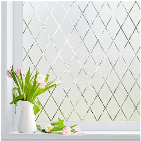 Coavas Leaded Glass Window Film Privacy Static Cling, Diamond 90x200cm | Frosted Privacy with Natural Light Sticker, No Glue UV Protection Anti Glare, Rental Friendly Home Bedroom Office Cabinet