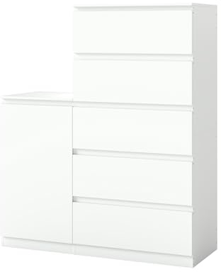 Ginhow Commode blanche avec 5 tiroirs et 1 armoire d'appoint avec porte - Buffet moderne - Hauteur : 120 cm - Pour chambre à coucher, salon, couloir