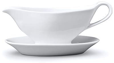 Traditional Porcelain Sauce and Gravy Boat with Stand/Saucer. Small 100ml, White - Wm Bartleet & Sons