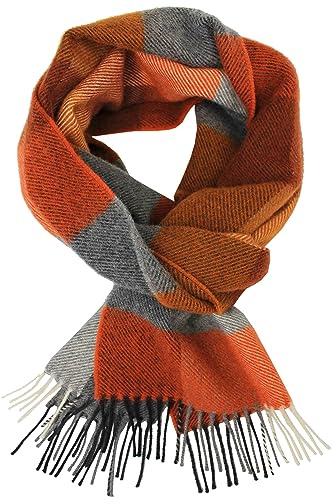Écharpe d'hiver en laine Red Fox Écharpe pour homme Écharpe pour homme à carreaux doux et chaud à la mode fabriquée en Allemagne (180 x 30 cm, gris orange)