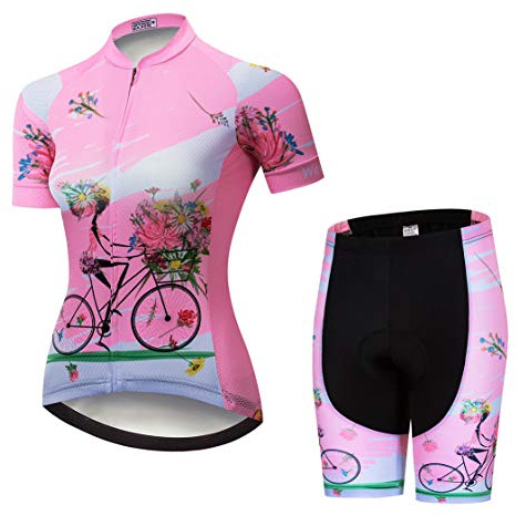 Radtrikot-Shorts-Anzug Damen-Radtrikot-Sets Zip-Shirts Kurzarm MTB-Tops Rennrad-Fahrradbekleidung Sommerrennen für Damen Damen Schnell trocknend Rosa-Sets Größe XL