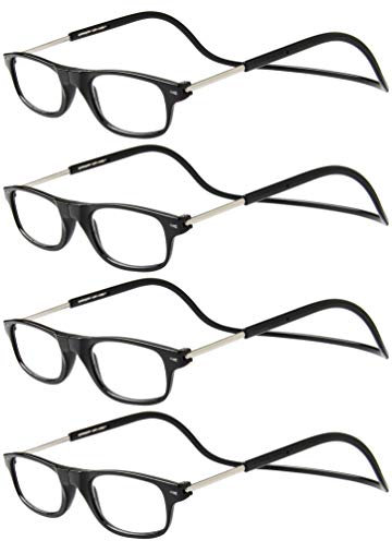 TBOC Lunettes de Lecture – [Pack 4 Unités] Monture Noire +1.50 Dioptrie Femme Homme Aimant Fermeture Pliable Régable Magnetique