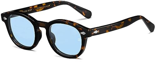 SHEEN KELLY Lunettes de Soleil Polarisées Hommes Femmes Rétro Ronde Acétate Cadre Mode Vintage Style Ovale Lentille Colorée