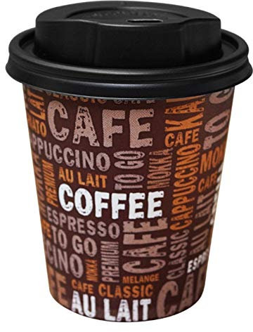 Gastro-Bedarf-Gutheil 100 Kaffeebecher Pappe 200ml / 8oz Pappbecher Einwegbecher EINWEG Coffee to go 0,2 L Top Becher mit Deckel in Schwarz