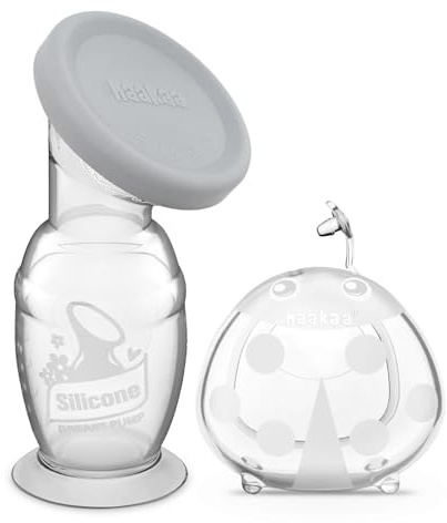 haakaa 150ml Manual Breast Pump with Leakproof Silicone Lid and 75ml Wearable Ladybug Breast Milk Collector Combo New Breastfeeding Gift