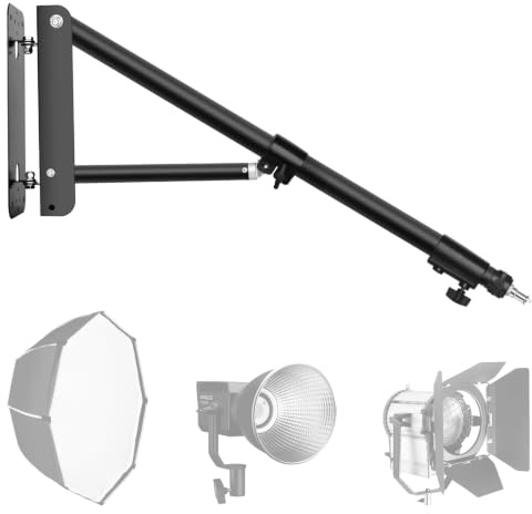 EMART Supporto a Parete per Apparecchiature Fotografiche | Braccio Triangolare con Lunghezza Massima di 130 cm per Luci, Flash, Light Box, Riflettori, Ombrelli e Lampade, Rotazione di 180° in Nero