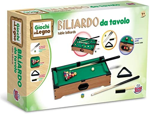 ActionPro Mini Biliardo da Tavolo in Legno con 2 Stecche Biglie Triangolo Gessetto Spazzola Pilizia Tappeto Verde