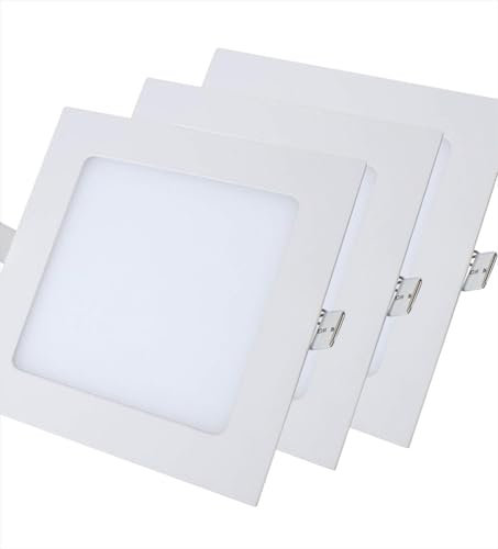 AntDau71® Set 3 Faretti LED da Incasso Quadrati 6W 6500K in Alluminio per Cartongesso, Plafoniera LED Soffitto Interno, Luce LED Bianca Fredda 11,5x11,5cm - CW619