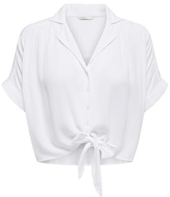 ONLY Women's Onlpaula Life S/S Tie Shirt WVN Noos, White, M