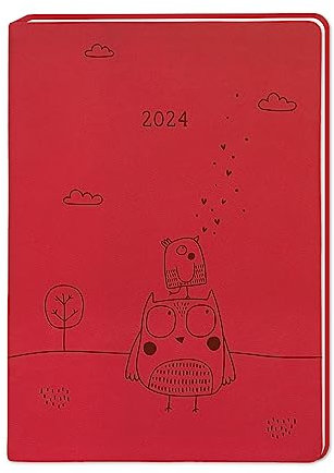 Harenberg Terminplaner Lederlook - rot A6 - Taschenkalender 2024 - Grafik Werkstatt - Buchkalender mit Lesebändchen und feiner Prägung auf der Titelseite - 1 Woche auf 2 Seiten - 11 cm x 15,5 cm
