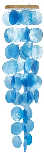 Capiz Shell Wind Chime for Outside 28” Sea Glass Wind Chime Ocean/Beach Themed Chime Gift for Women Mother’s Day Decoration Blue