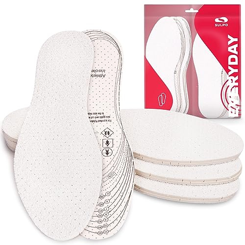 SULPO 4 par frottébomullssulor med latexdämpning, svettsulor för svala fötter, deodorant innersulor för män och kvinnor, kan skäras till storlek