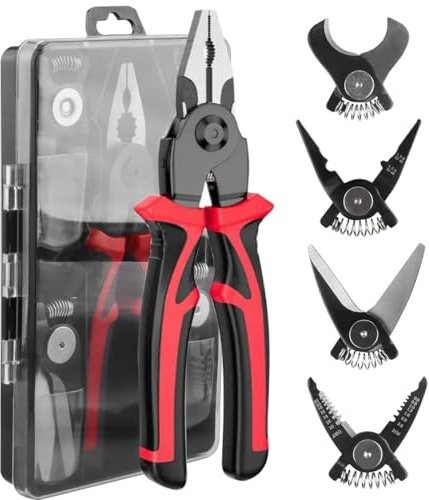 5 in 1 Combination Plier Tool Set, Includes Cable Cutters, Wire Stripper, Crimping Plier, Linesman Pliers, Scissor Interchangeable Pliers with Storage Case