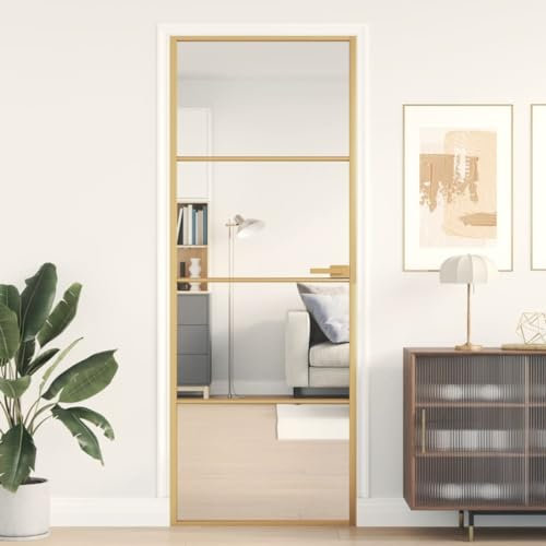 BAZZI Innentür Golden Glastür Modern Zimmertür Mit Zarge Komplett 76x201,5 cm Zimmertüren Mit Zarge Komplett Innentüren Hartglas und Aluminium
