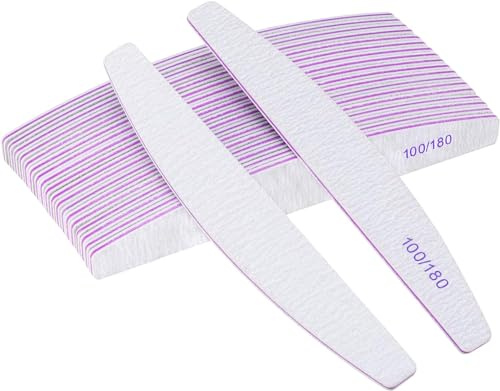 SQUADO Limature per unghie riutilizzabili, 25 pezzi, lime per unghie doppia faccia, 100/180 grana, per uso domestico e salone, bianche