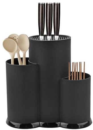 GOEDCH Blocco Universale Rotondo Nero 3-in-1 Senza Coltelli: Salvaspazio, Igienico Adatto per Tutti I Coltelli da Cucina (23 X 22cm)