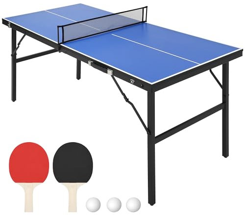 GarveeLife Portable Ping Pong Table, Indoor/Outdoor Ping Pong Table for Adults/Teens, Table Tennis Table with 2 Table Tennis Paddles and 3 Balls, 5 Minute Assembly, 60 x 26 x 27.5 in