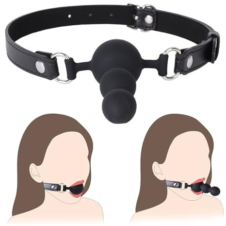 BDSM Mundknebel Knebel Mund Groß mit Kugeln/Penis, 2 Tragevarianten Mouth Gag, Extrem Bondage Sex Spielzeug für Frauen Paare Sklavin, Silikon